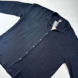 Magaschoni XL Women's Top Black‎ Organic Cotton Gauze Button Down Shirt New $148